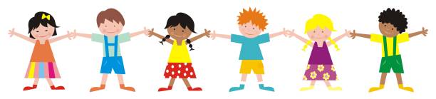 ilustrações, clipart, desenhos animados e ícones de grupo de seis crianças de sorriso, ilustração do vetor - frame smiling white background human hand