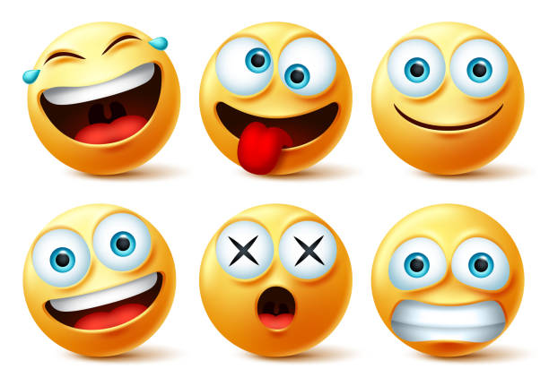 smileys emoji und emoticon gesichter vektor-set. smiley-emojis oder emoticons - lachen stock-grafiken, -clipart, -cartoons und -symbole