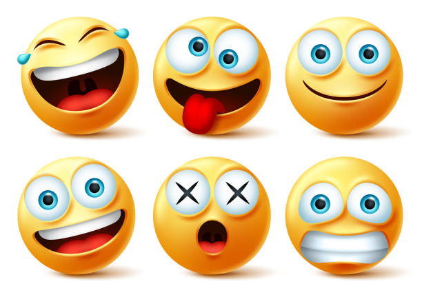 Smileys emoji and emoticon faces vector set. Smiley emojis or emoticons Smileys emoji and emoticon faces vector set. Smiley emojis or emoticons with crazy, surprise, funny, laughing, and scary expressions for design elements isolated in white background. Vector illustration. laughing stock illustrations