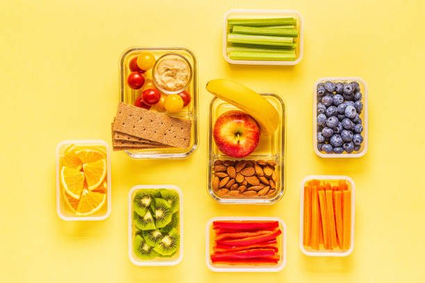 istock Healthy snack on a pastel background 1197427695