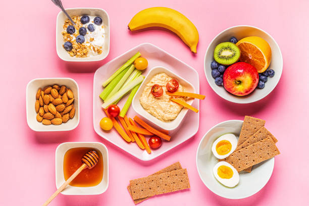 istock Healthy snack on a pastel background 1197428216