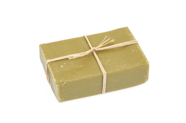istock Handmade olive soap isolated on white background 1197430267
