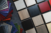 flooring and laminate furniture material samples for interior design project