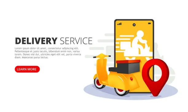 Vector illustration of Online delivery service web banner. Mobile app for delivery Vector illustration.