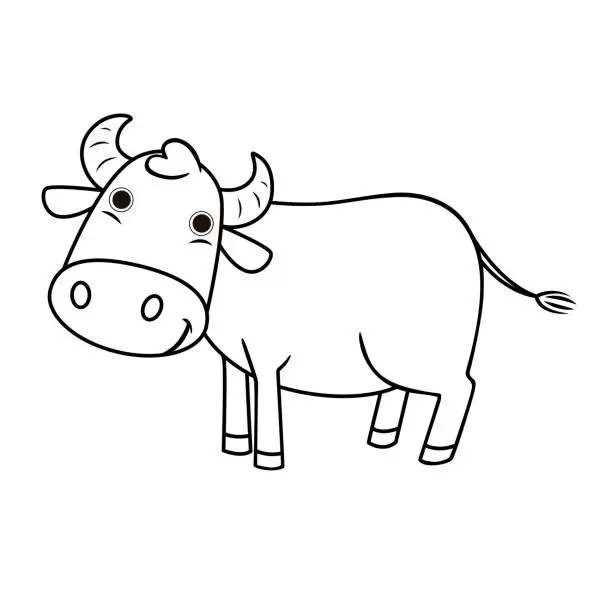 Vector illustration of Vector illustration of buffalo isolated on white background. For child coloring book.