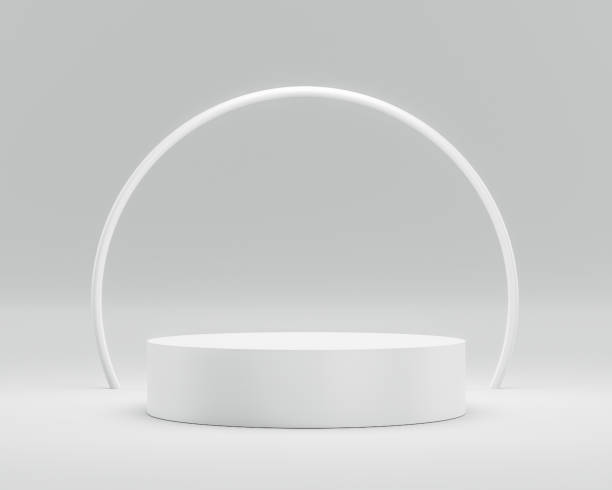 istock Empty podium or pedestal display on white background with circle ring and success concept. Blank product shelf standing backdrop. 3D rendering. 1197441767
