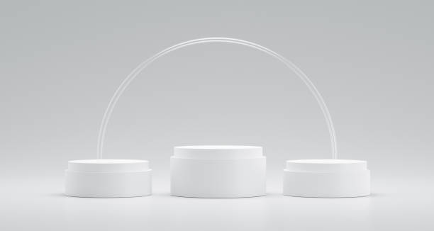 Winner podium or pedestal display on white background with circle glass ring and success concept. Blank product shelf standing backdrop. 3D rendering. Winner podium or pedestal display on white background with circle glass ring and success concept. Blank product shelf standing backdrop. 3D rendering. 2nd base stock pictures, royalty-free photos & images