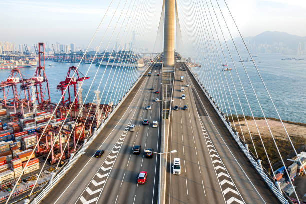 istock Drone view of Stonecutters Bridge and the Tsing sha highway 1197442078