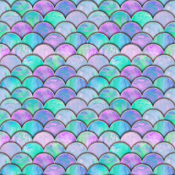 Mermaid fish scale wave japanese seamless pattern vector art illustration