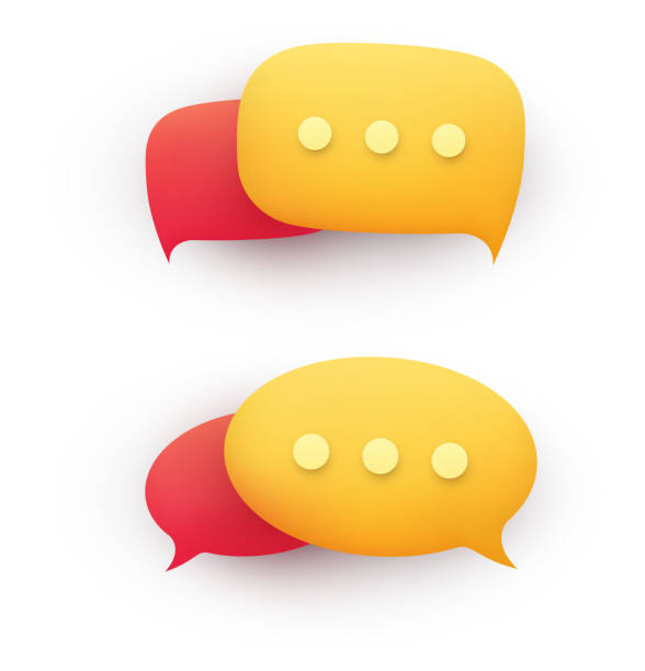 illustrations, cliparts, dessins animés et icônes de bulle de discours de message de chat 3d en jaune et rouge sur un fond blanc. concept de discussion, de dialogue, de soutien en ligne. - 55%