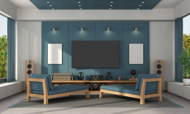 istock Blue home cinema of a modern villa 1197448878