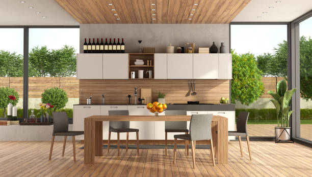 istock White and wooden modern kitchen 1197449002