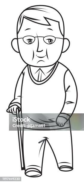 Black And White Old Man Walking Stock Illustration - Download Image Now -  Senior Men, Black And White, Cartoon - iStock