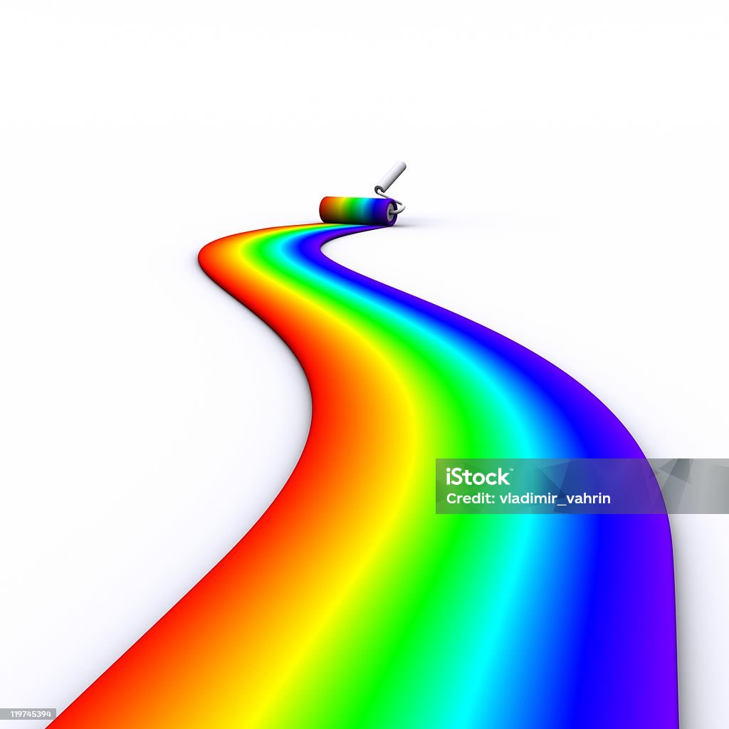 Cepillo de rodillo de pintura de la Torre rainbow - Foto de stock de Arco iris libre de derechos