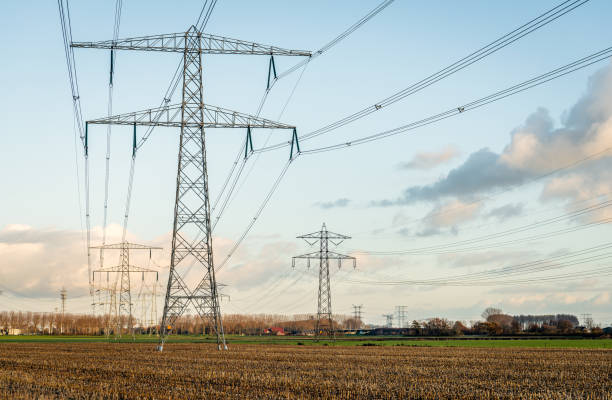 istock Power pylons in a rural landscape 1197457966