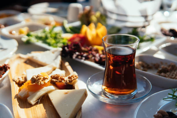 Turkish bagel with cheese, tomato, tea
