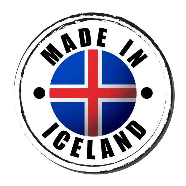 Vector illustration of Made in iceland coloring the flag. Symbol. Seal.