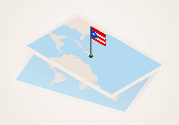 puerto rico auf der karte mit isometrischer flagge von puerto rico ausgewählt. - puerto rico map vector road stock-grafiken, -clipart, -cartoons und -symbole