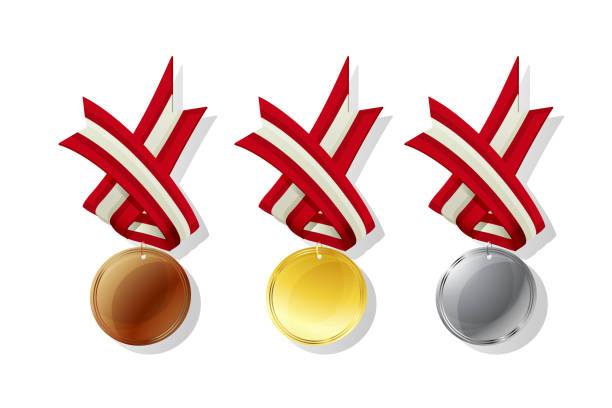 オーストリアベクトルメダルセット - romania flag bronze medal celebration点のイラスト素材／クリップアート素材／マンガ素材／アイコン素材