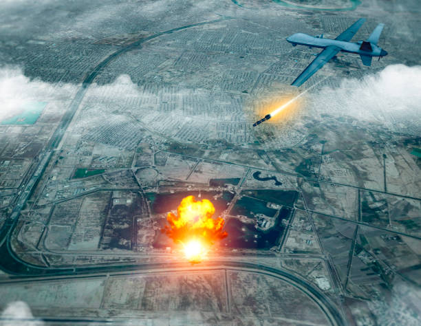US drone attack on the convoy of the Iranian general Qassem Soleimani. Baghdad airport, Iraq. US drone attack on the convoy of the Iranian general Qassem Soleimani, 3d render. Baghdad airport, Iraq. militant groups stock pictures, royalty-free photos & images