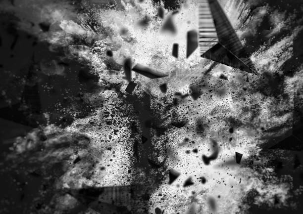 istock Concrete shards splatter with explosive momentum 1197475151