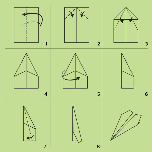 Paper Plane Folding Tutorial Sequence Cartoon Vector Illustration Paper Folding EPS10 File Format origami instructions stock illustrations