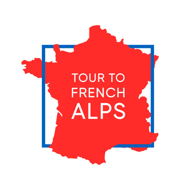 Logo with Map of France in National Colors Logo with Map of France in National Colors with Caption, Tour to French Alps. Invitation Placard Template to Cruise in Alpine Mountains. montblanc logo stock illustrations
