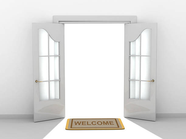 bem-vindo - welcome sign greeting door open - fotografias e filmes do acervo