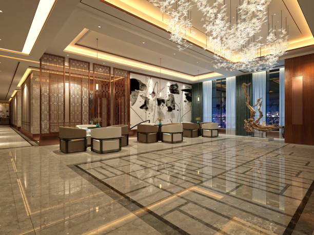 istock 3d render of luxury hotel lobby and reception 1197480605