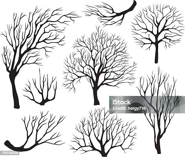 Silhouettes Of Trees Stock Illustration - Download Image Now - Black Color, Branch - Plant Part, Color Image