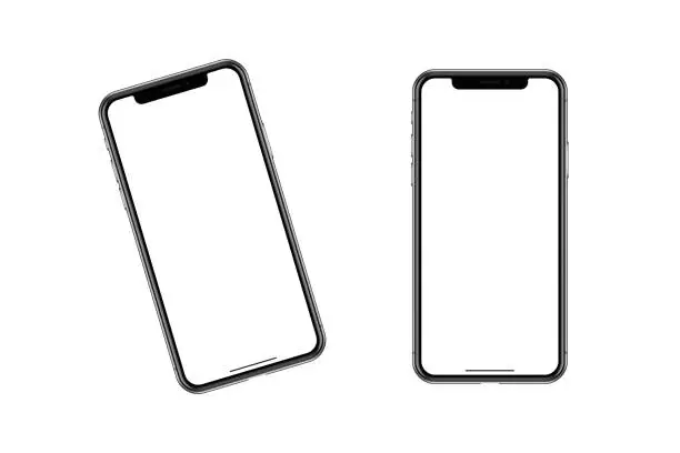 The contour model of a fashionable smartphone with a blank screen on a white background for your advertising, text, fill, applications or hand holding.