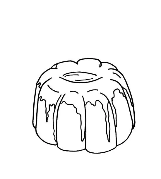 Vector illustration of Cake with icing. Hand-drawn doodle. Outline food illustration.