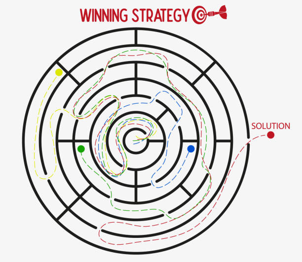 ilustrações de stock, clip art, desenhos animados e ícones de business strategy target execution force. winning strategy in business concept - 3679