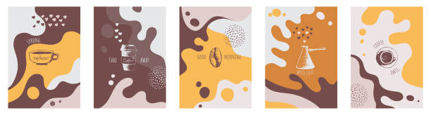 abstraktes kreatives set mit kaffeehintergründen kopierraum - coffee stock-grafiken, -clipart, -cartoons und -symbole