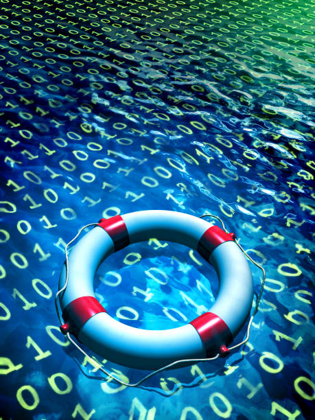 Data recovery Lifesaver floating in a binary data sea. Digital illustration debugging stock pictures, royalty-free photos & images