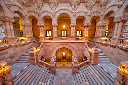 Top of the Great Western Staircase at the New York State Capitol, also known as the \