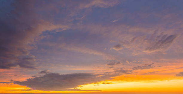 istock Sunset sky. Abstract nature background. Dramatic blue and orange, colorful clouds at twilight time. 1197505269