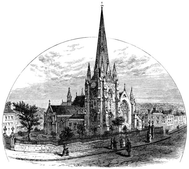 st martin w bull ring w birmingham, anglia - 19th century - ancient past anglican building exterior stock illustrations