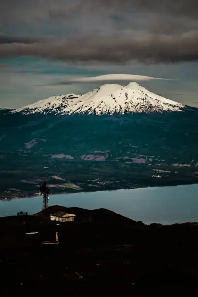 View from Calbuco Volcano at Osorno Volcano Ski Center, Puerto Varas, Los Lagos, Chile.