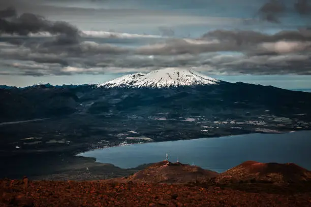 View from Calbuco Volcano at Osorno Volcano Ski Center, Puerto Varas, Los Lagos, Chile.