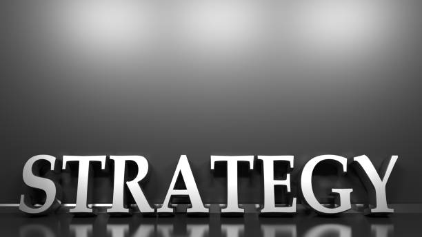 istock Black glossy wall background with the word STRATEGY on the glossy floor - 3D rendering illustration 1197516312
