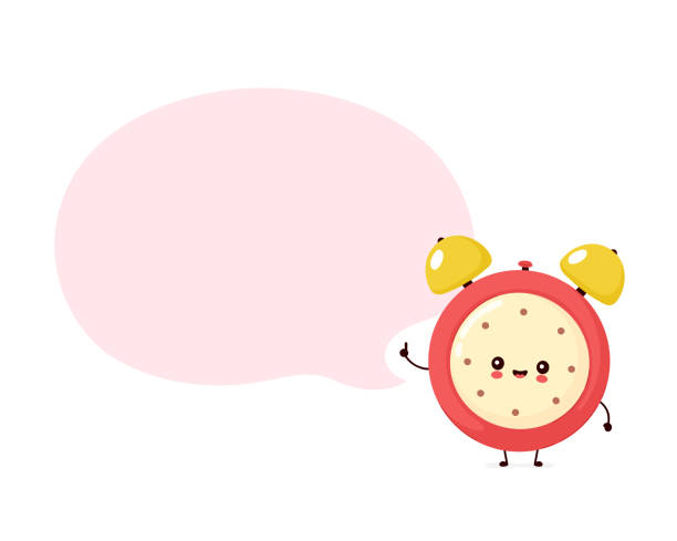 ilustraciones, imágenes clip art, dibujos animados e iconos de stock de lindo reloj de tiempo de alarma feliz sonriendo - reloj cuco