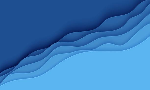 紙カットスタイルの青の抽象的な背景。6月8日の世界海洋デーのための紙の波水の層。ベクターアースポスターテンプレート、エコロジーパンフレット、プレゼンテーション、テキストのた� - しぶきを上げる イラスト点のイラスト素材／クリップアート素材／マンガ素材／アイコン素材