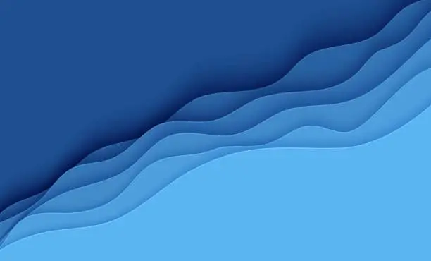 Vector illustration of Blue abstract background in paper cut style. Layers of paper wavy water for World Oceans Day 8 June. Vector Earth posters template, ecology brochures, presentations, invitations with place for text