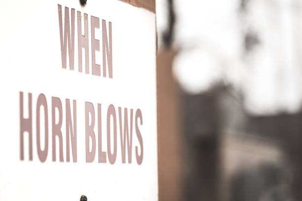 istock Warning sign 'when horn blows' at a refuelling point 1197520303