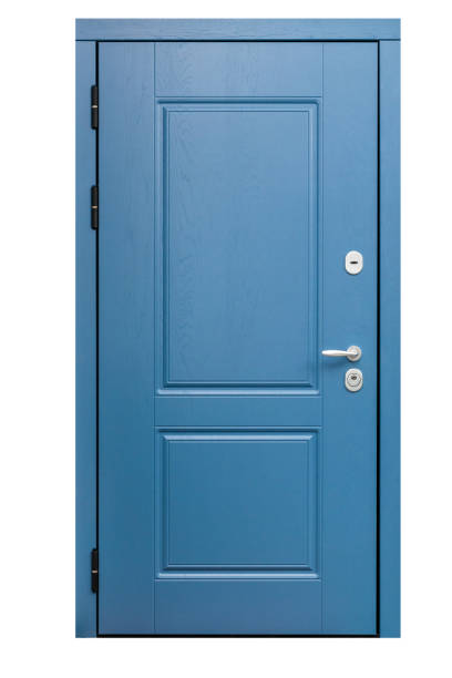 istock Wooden door isolated on white background 1197523818