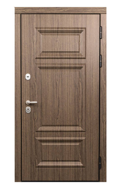 istock Wooden door isolated on white background 1197523846