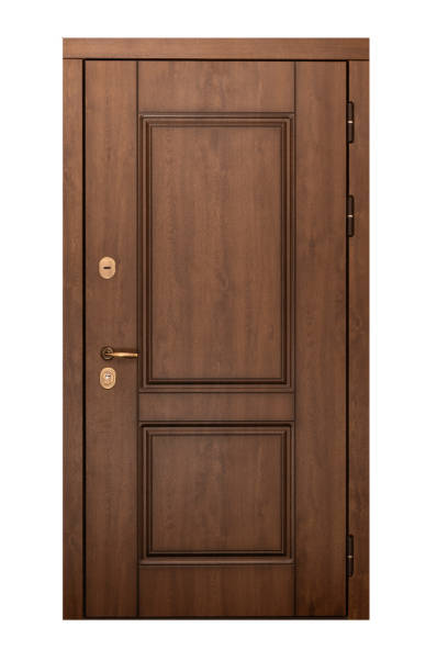 istock Wooden door isolated on white background 1197524001