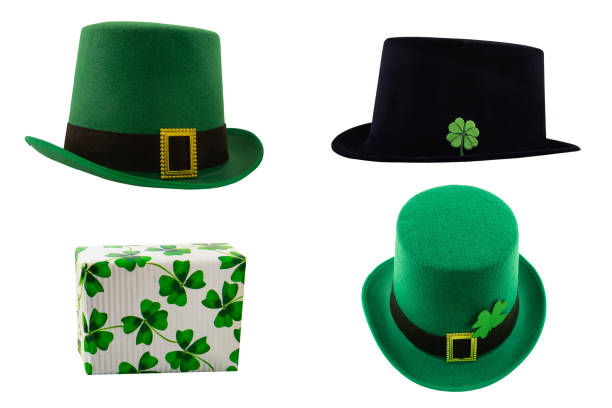 istock St. Patrick's hat green and black bowler hat with clover and gift box on isolated background festive set 1197526130