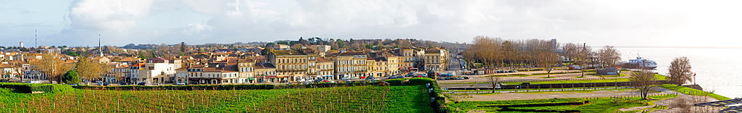 superb panoramic view of the town and port of Blaye, famous for its vineyards and excellent wines, on the Gironde estuary, north of Bordeaux, in south-west France.